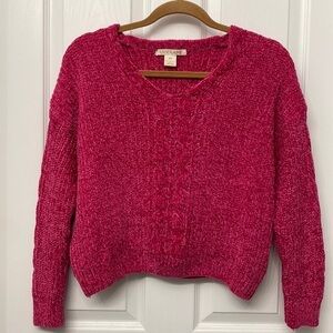 🆕 Luv Lane Women's Oversized Chunky Knit Sweater Sangria Pink Womens XS